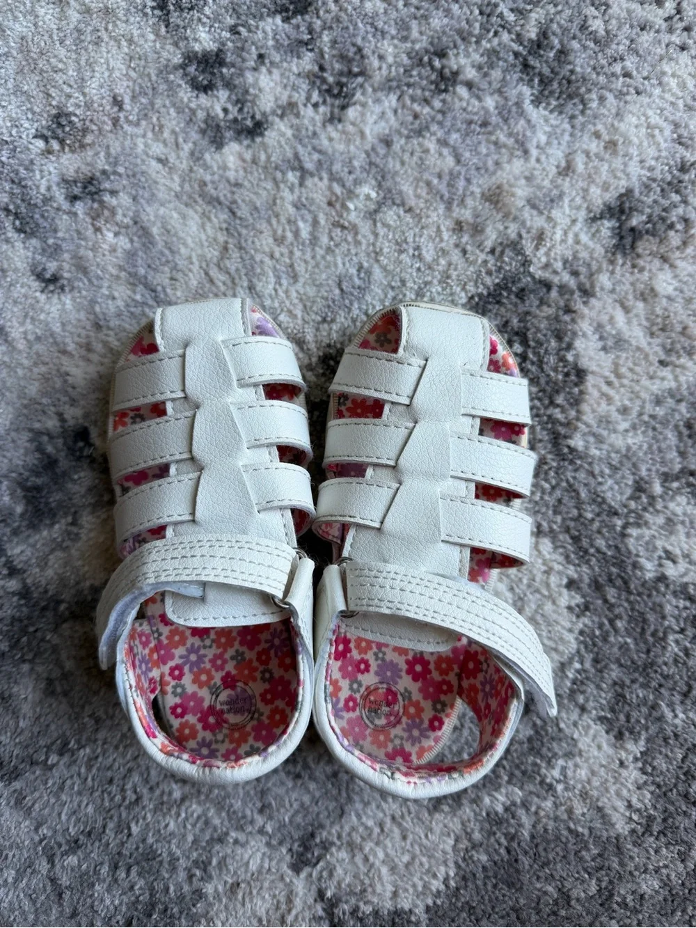 Toddler White Sandals with Pink Floral Lining - Velcro Closure size 8